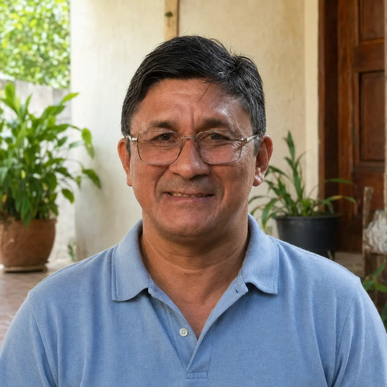 Professor Auricélio sorrindo em uma varanda